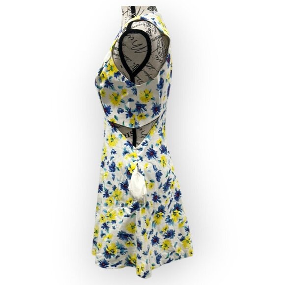 Zara Trafaluc Floral Mini Dress Small White Blue Cut Out - Picture 4 of 13
